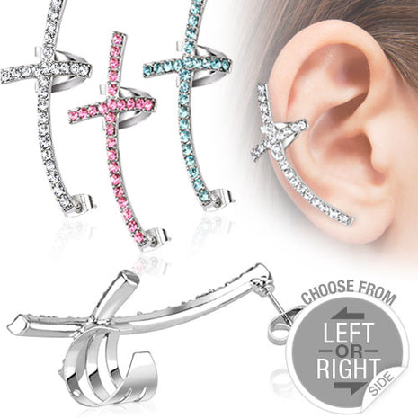 Knorpel Schmuck Ohrklemme Helix Piercing Cuff mit Kristall Kreuz