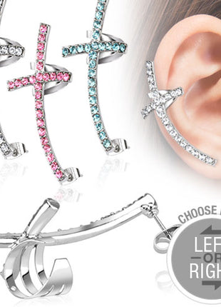 Knorpel Schmuck Ohrklemme Helix Piercing Cuff mit Kristall Kreuz