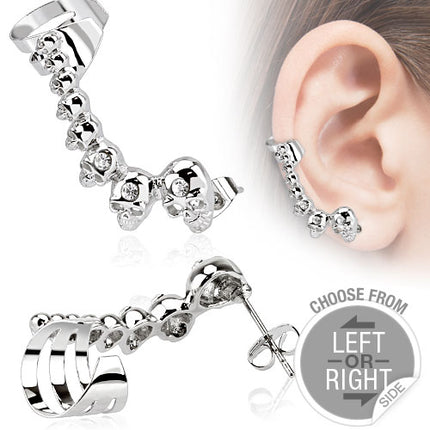Knorpel Schmuck Ohrklemme Ear Cuff mit Kristall & Totenköpfen
