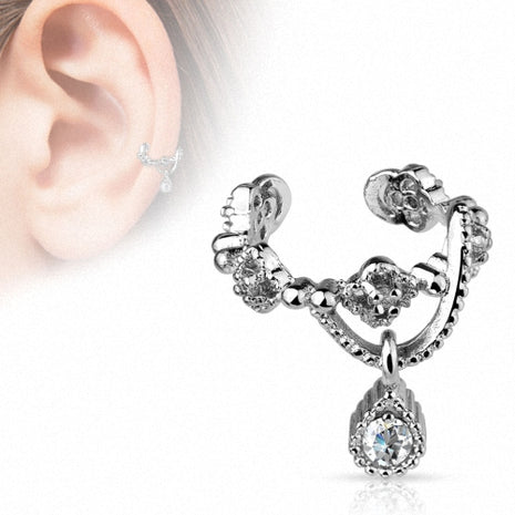 Ear Cuff Non Piercing Ohrklemme Ohrstecker Kette und Kristall Klar