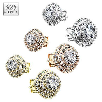 1 Paar dreistufige quadratische Ohrstecker Kristall Ohrringe 925 Sterling Silber