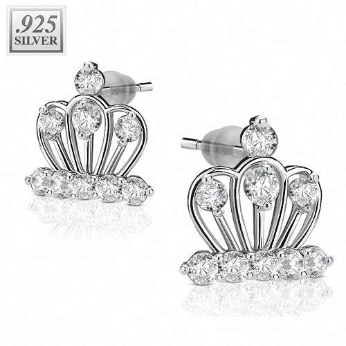 Ohrstecker Silber 925 Krone mit klaren Zirkonia Kristallen