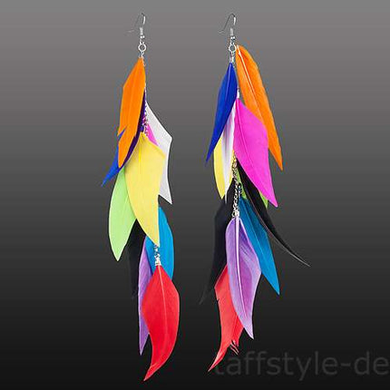 Damen Ohrringe Feder Ohrhänger Vintage Style Bunt