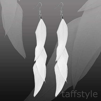 Feder Ohrringe Ohrhänger Vintage Style - Weiß