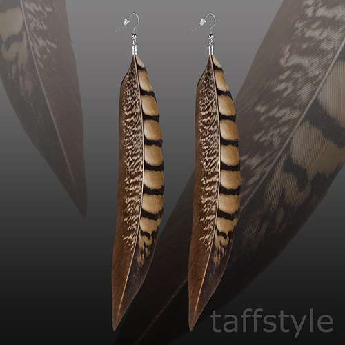 Feder Ohrringe Ohrhänger Vintage Style Natur Braun