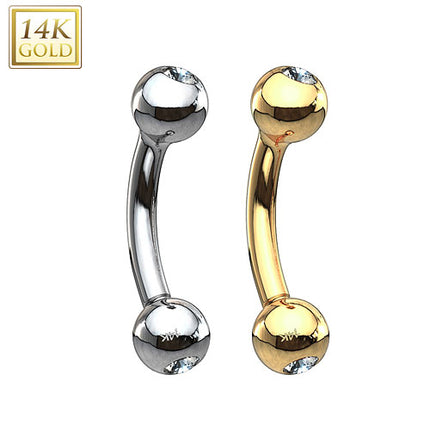 Augenbrauen Piercing Banane 14 Karat 585 Echtgold Bananabell Kristall Kugeln