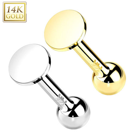 14 Karat Gold Tragus Helix Ohr Piercing Stecker flacher runder Aufsatz ohne Gewinde