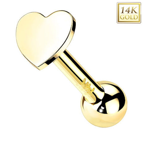 14 Karat Gold Tragus Helix Ohr Piercing Stecker flacher Herz Aufsatz ohne Gewinde