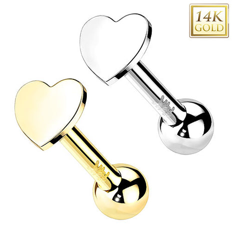 14 Karat Gold Tragus Helix Ohr Piercing Stecker flacher Herz Aufsatz ohne Gewinde