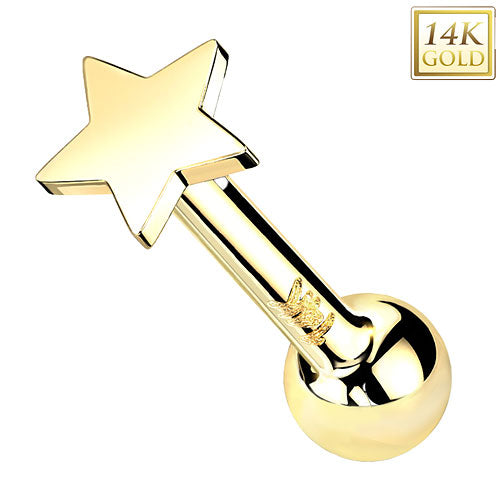 14 Karat Gold Tragus Helix Ohr Piercing Stecker flacher Stern Aufsatz ohne Gewinde