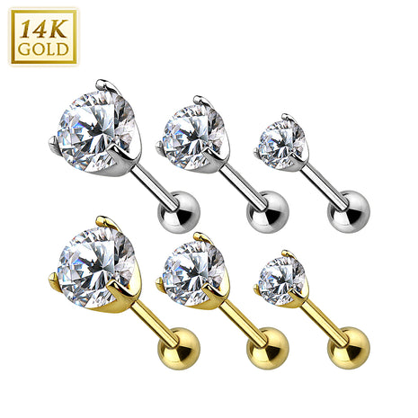 Echt 585 Gold Tragus Helix Daith Ohr Piercing mit klaren Kristall