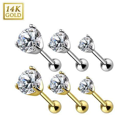 Echt 585 Gold Tragus Helix Daith Ohr Piercing mit klaren Kristall