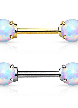 Real Gold 14 Carat Nipple Piercing Bar with Opal Stone 