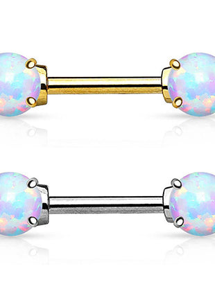 Echt Gold 14 Karat Brustpiercing Stab mit Opal Stein