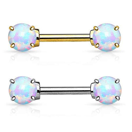 Echt Gold 14 Karat Brustpiercing Stab mit Opal Stein