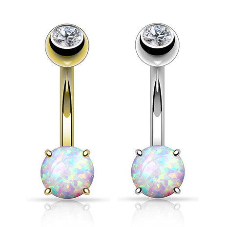 Bauchnabelpiercing 14 Karat Echt Gold mit Opal Stein