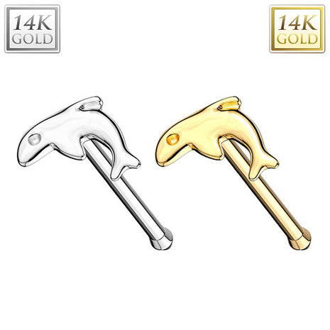 Echt Gold 14 Karat Nasenstecker Nasenpiercing Delfin