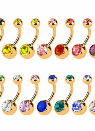 Belly button piercing banana plug gold-plated double crystal 