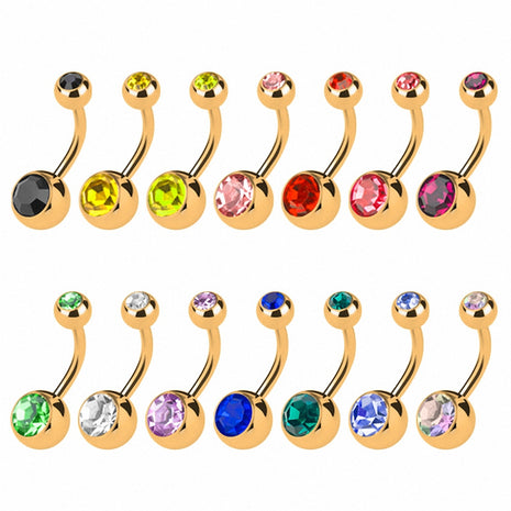 Belly button piercing banana plug gold-plated double crystal 