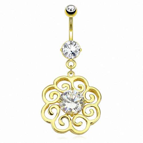 Bauchnabelpiercing Schmuck Stecker vergoldet Tribal Kristall Anhänger