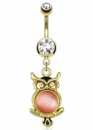 Belly button piercing gold plated owl mother of pearl crystal pendant 