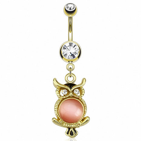 Belly button piercing gold plated owl mother of pearl crystal pendant 