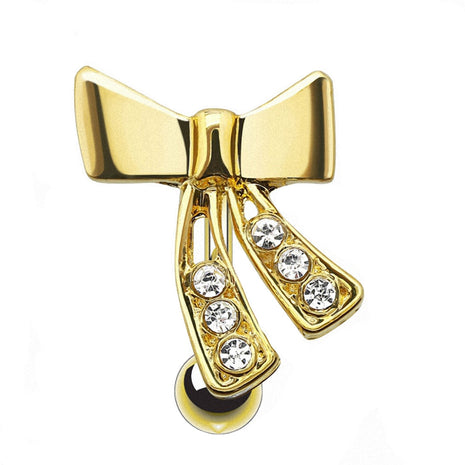 Belly Button Piercing Jewelry Plug Gold Plated Crystal Bow 