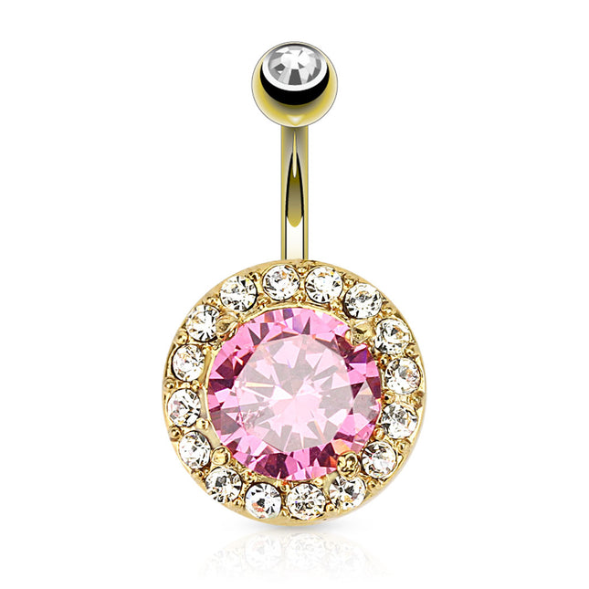 Bauchnabelpiercing Banane Stecker vergoldet XXL Rosa Kristall