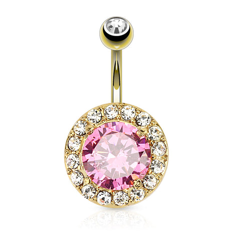 Belly button piercing banana plug gold-plated XXL pink crystal 