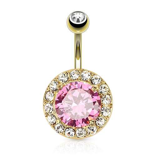 Bauchnabelpiercing Banane Stecker vergoldet XXL Rosa Kristall