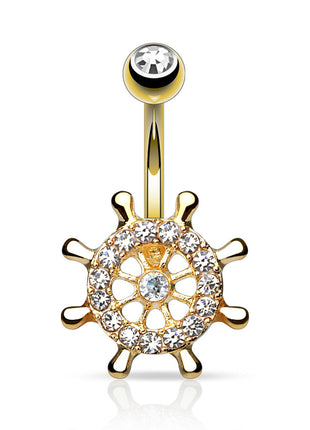 Belly button piercing gold-plated crystal ship's wheel steering wheel 