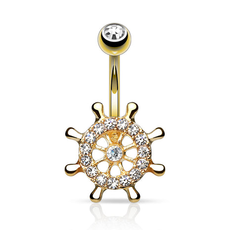 Belly button piercing gold-plated crystal ship's wheel steering wheel 