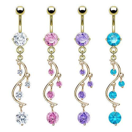 Bauchnabelpiercing Banane Stecker Wein Anhänger vergoldet mit Kristallen