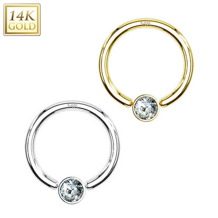 585er Gold 14 KT Intimpiercing BCR Ring Tragus Ohr Piercing Kristall