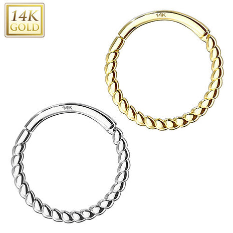 585 Gold 14 Karat Universal Nasen Piercing Ohr Ring Septum Clicker Geflochten