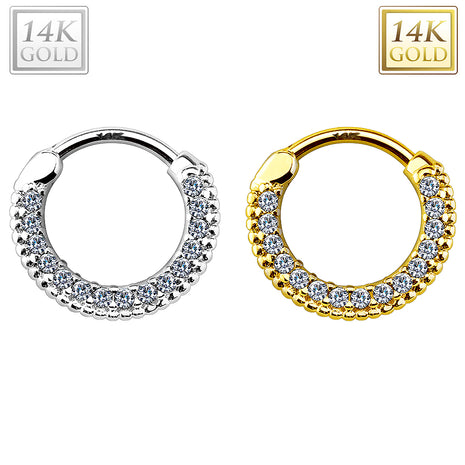 585 Gold 14 Carat Nose Piercing Ear Ring Rhinestone Crystal Septum Clicker 