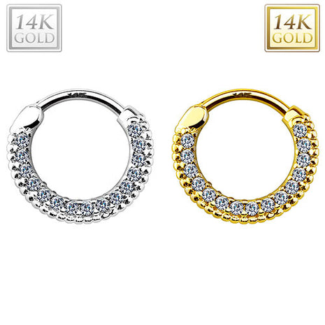 585 Gold 14 Karat Nasen Piercing Ohr Ring Strass Kristall Septum Clicker