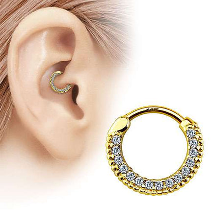 585 Gold 14 Karat Nasen Piercing Ohr Ring Strass Kristall Septum Clicker