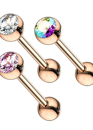 Tongue Piercing Barbell Rose Gold Plated with Crystal Ball 