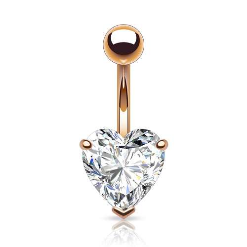 Bauchnabelpiercing Roségold klarer Herz Kristall eingefasst