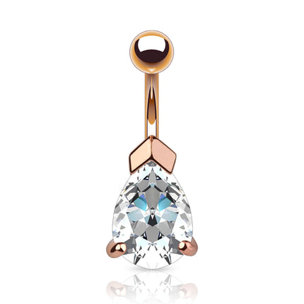 Bauchnabelpiercing Roségold klarer Tropfen Kristall eingefasst