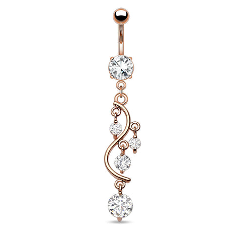 Belly button piercing rose gold wine pendant with clear crystals 