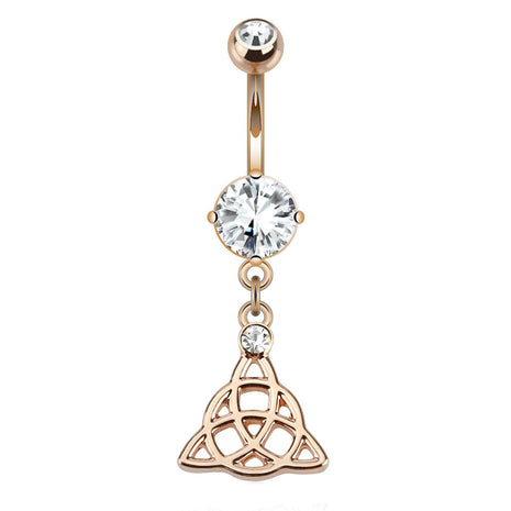 Belly Button Piercing Rose Gold IP Crystal Trinity Celtic Knot 