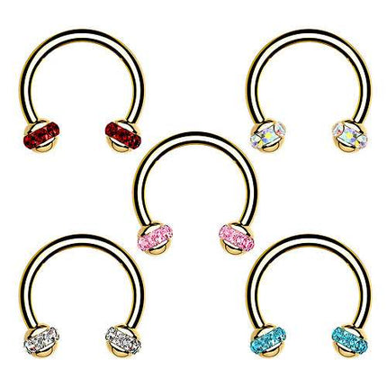 Lippen Ohr Nase Piercing vergoldet Hufeisen Multi Kristall Kugeln Horseshoe