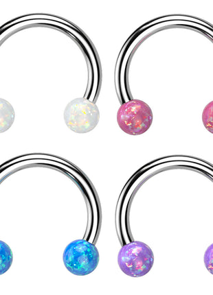 Lip Piercing Septum Horseshoe Ear Piercing with Opal Balls 