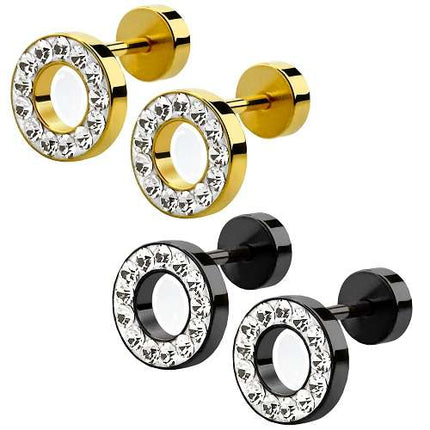 1 Paar Fake Plug Piercing Edelstahl Ohrstecker Schmuck mit Kristallen