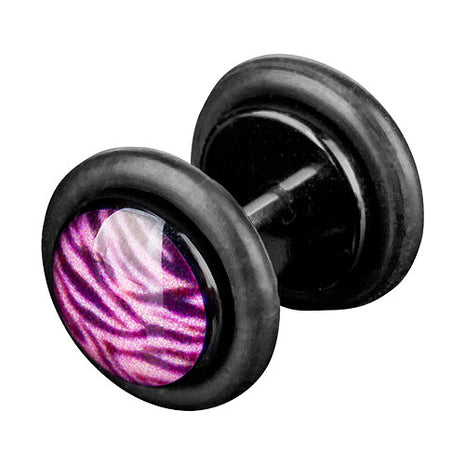 Fake Plug Piercing Ohrstecker Zebra Look Pink