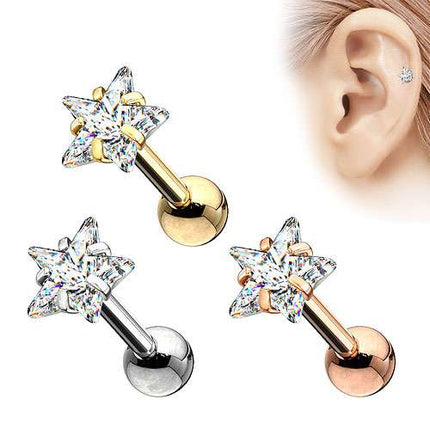 Tragus Helix Ohrpiercing Knorpel Stecker Chirurgenstahl mit Stern Zirkonia