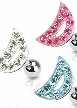 Tragus Piercing Plug Multi Crystal Half Moon 