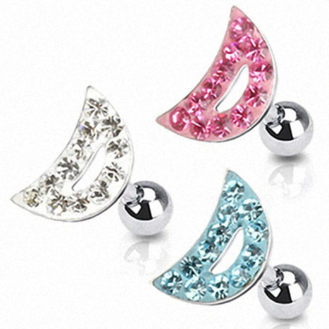 Tragus Piercing Plug Multi Crystal Half Moon 